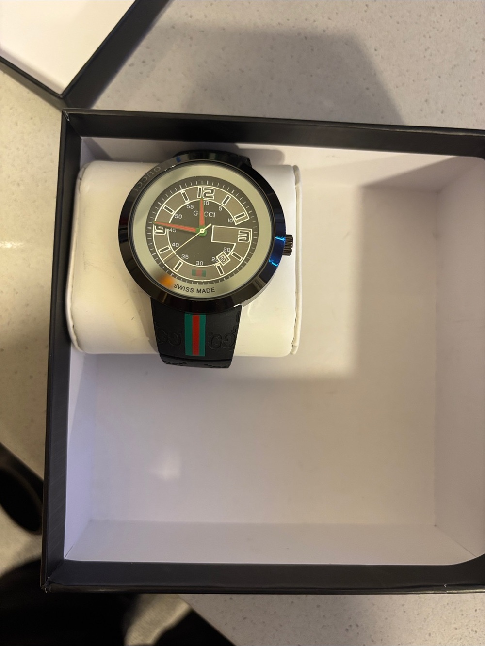 Gucci Black Men's Watch with Green and Red Stripe